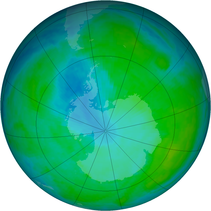 Antarctic ozone map for 10 January 1993